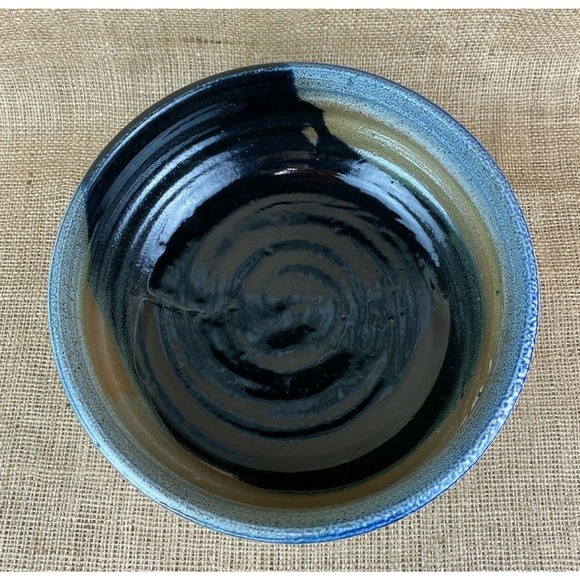 Studio Art Pottery Serving Shallow Bowl Drip Glaze Signed Bowman - Picture 2 of 8